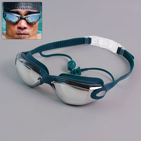 Professional Anti-Fog UV Protection Swimming Goggles with Mirrored Lenses and Earplugs
