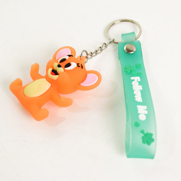 Cute Cartoon Silicone 3D Key Chain with Metal Hook & Strap (Pack of 1 / Mix Design)